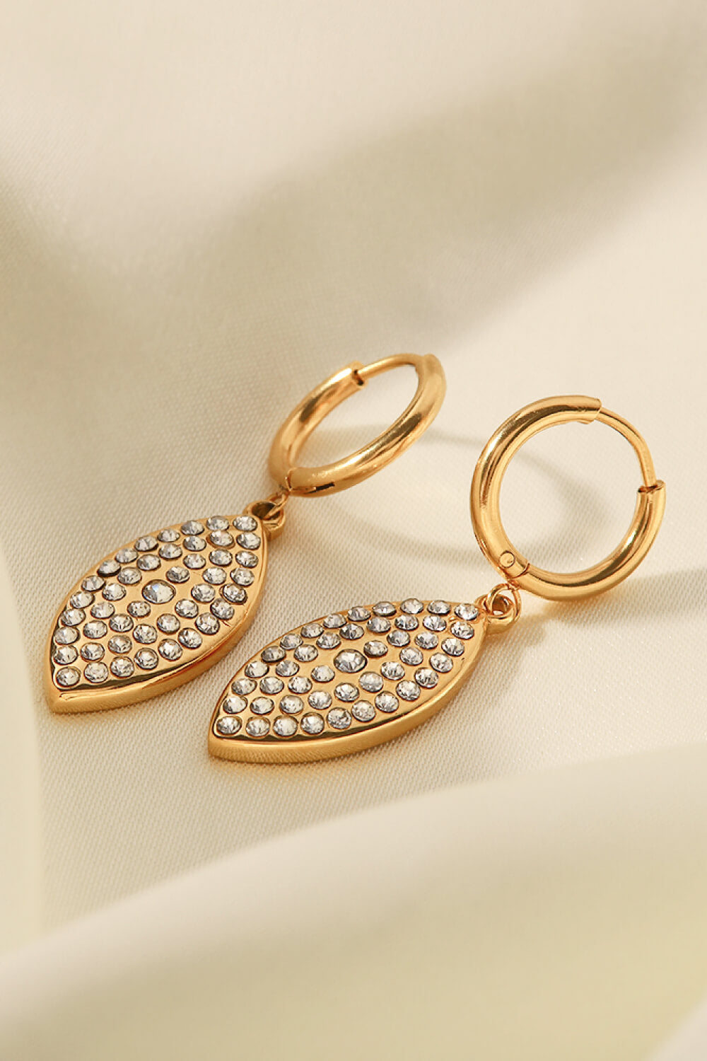 Inlaid Rhinestone Leaf Drop Earrings - AllIn Computer