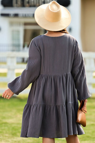 Plus Size Textured Balloon Sleeve Tiered Dress - AllIn Computer