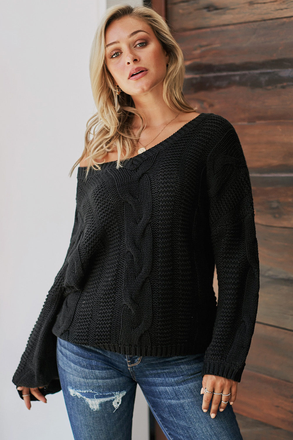 Cable Knit V-Neck Sweater - AllIn Computer