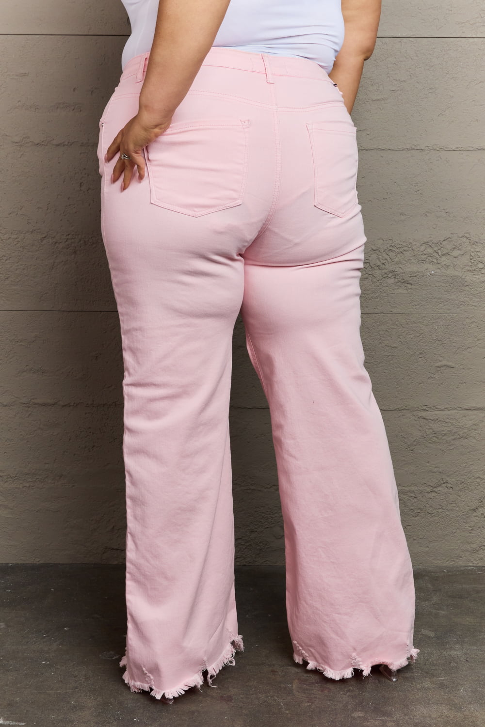 RISEN Raelene Full Size High Waist Wide Leg Jeans in Light Pink - AllIn Computer