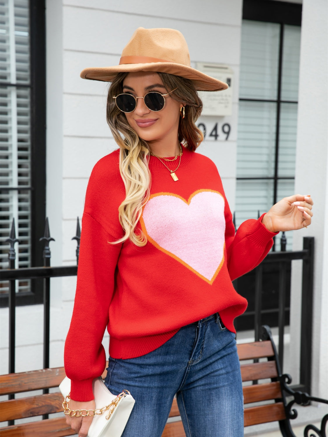 Heart Graphic Round Neck Sweater - AllIn Computer