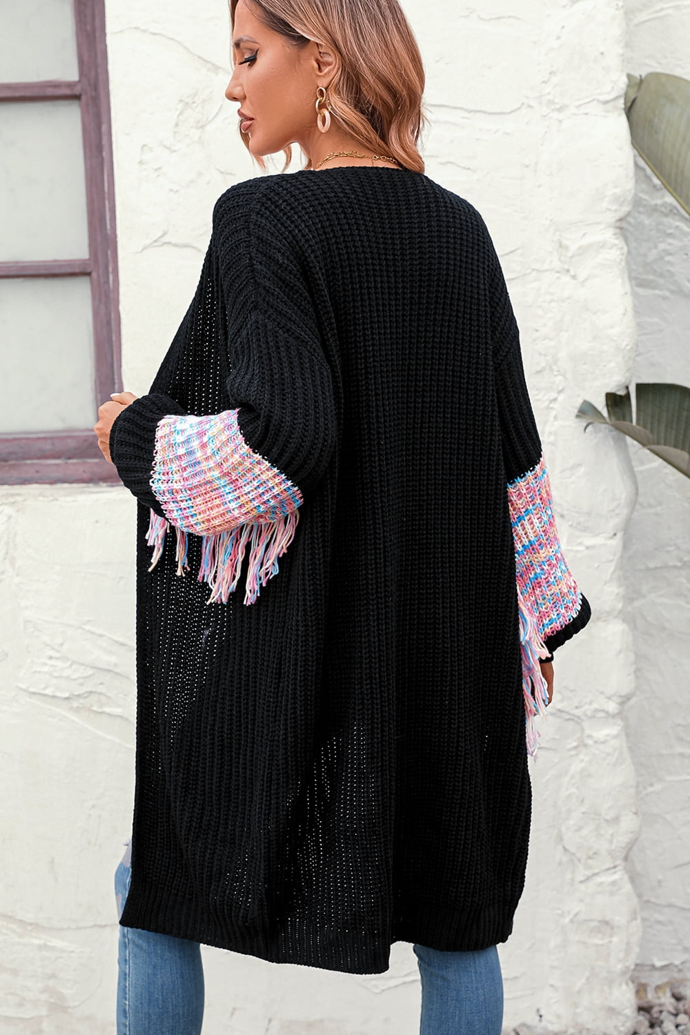 Fringe Sleeve Dropped Sholder Cardigan - AllIn Computer