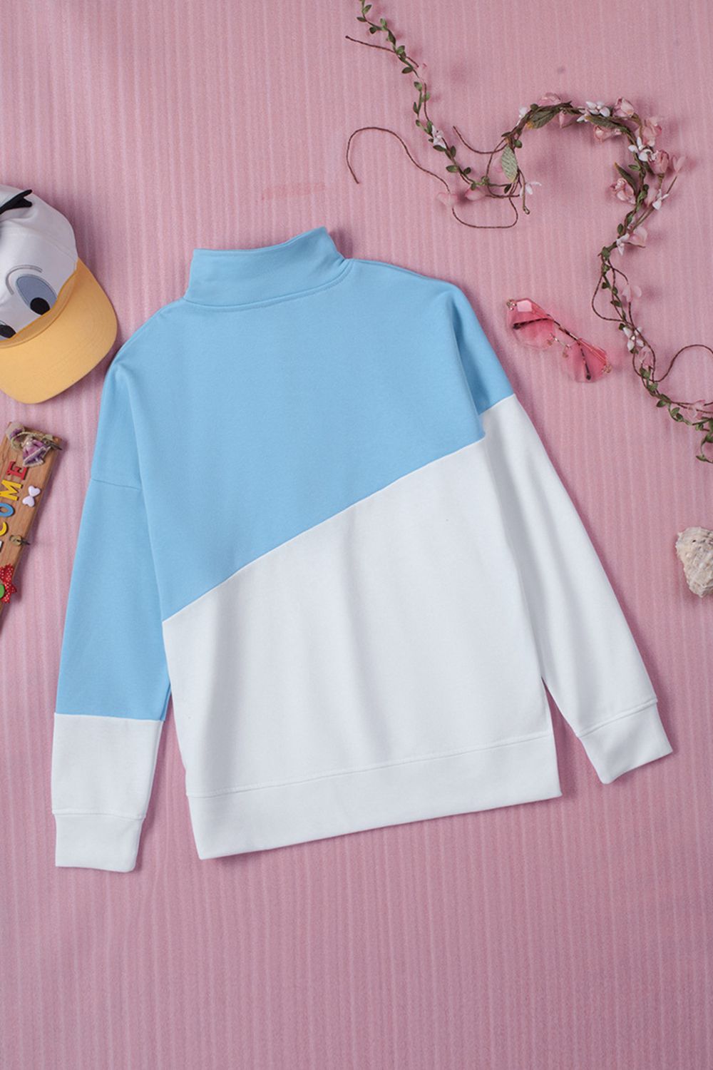 Contrast Zip-Up Collared Neck Dropped Shoulder Blouse - AllIn Computer