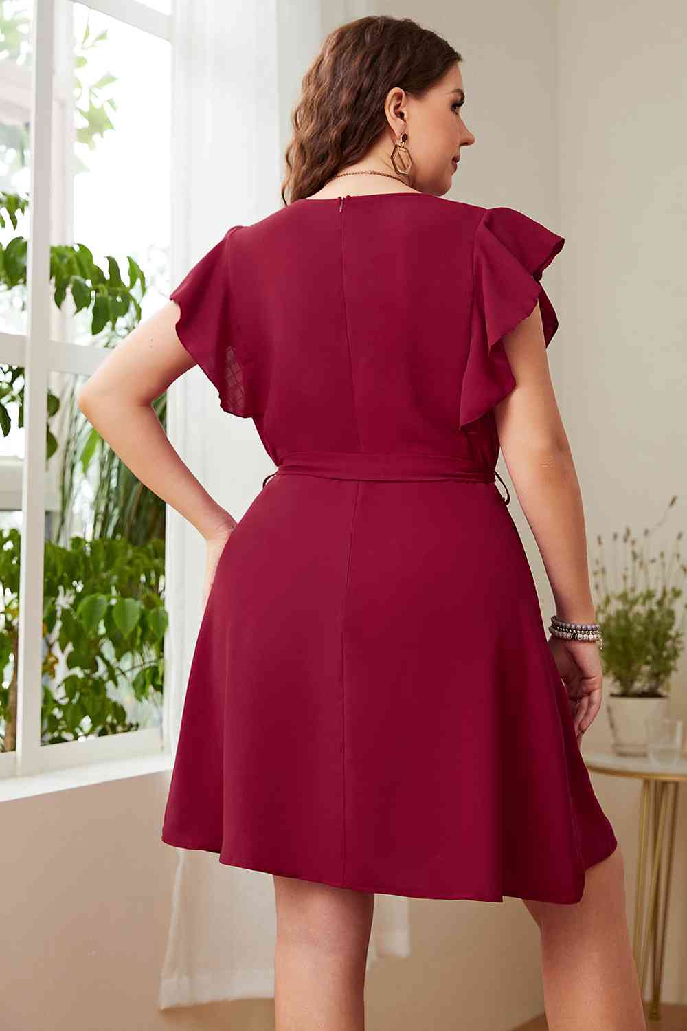 Plus Size Surplice Neck Tie Waist Dress - AllIn Computer