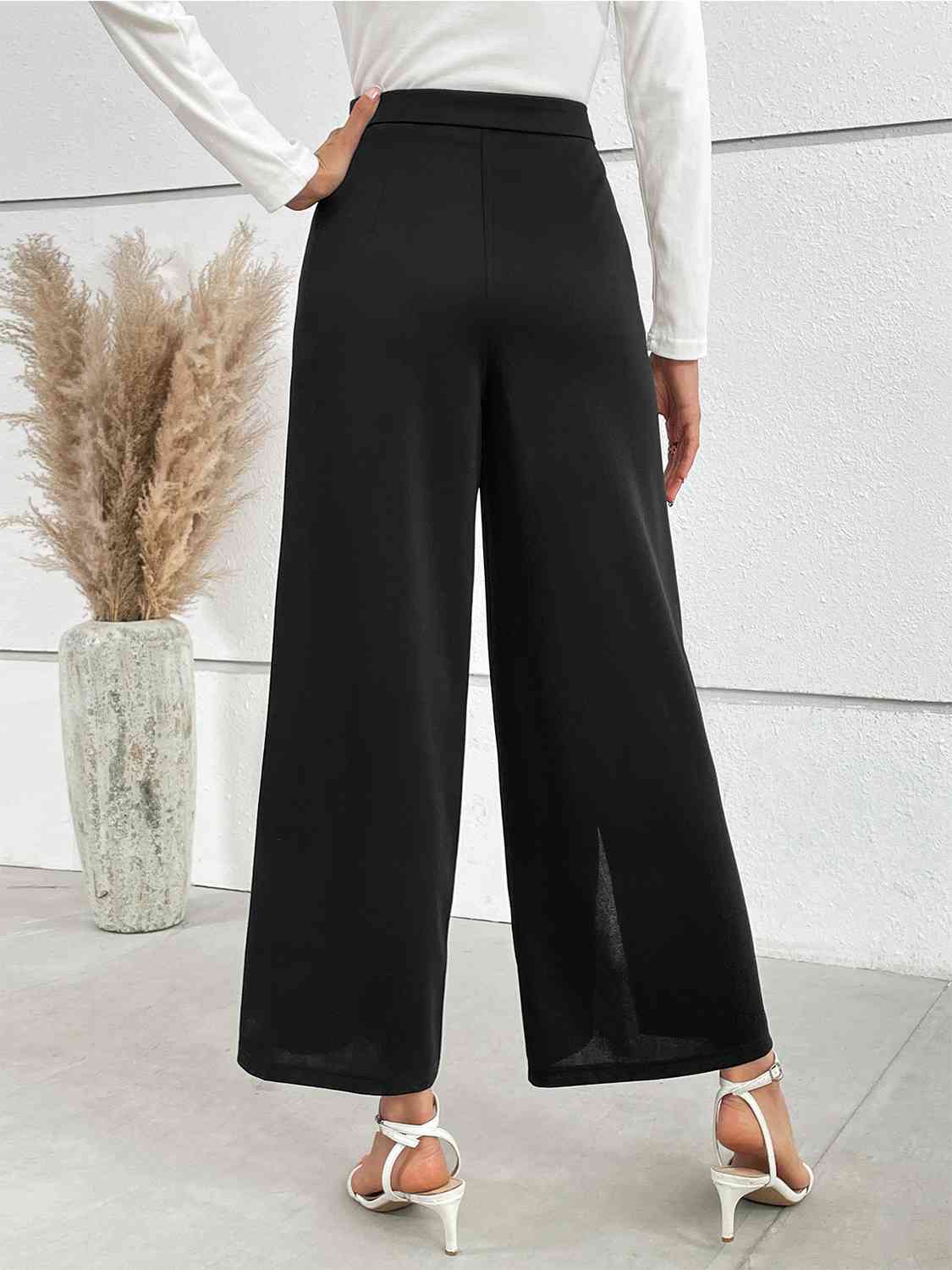 Chain Detail Slit Straight Pants - AllIn Computer