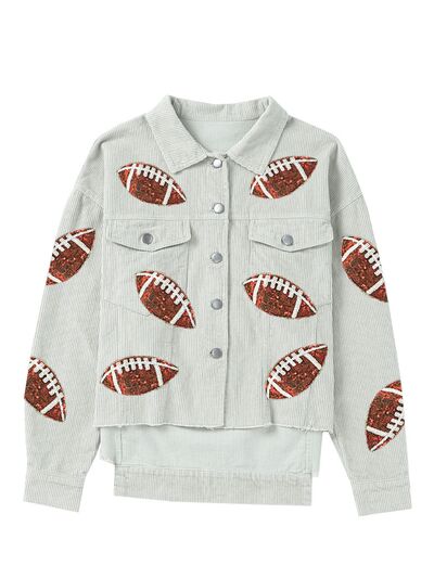 Football Sequin Button Up Dropped Shoulder Jacket - AllIn Computer