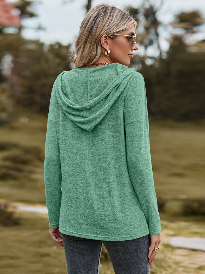 Dropped Shoulder Hooded Blouse - AllIn Computer