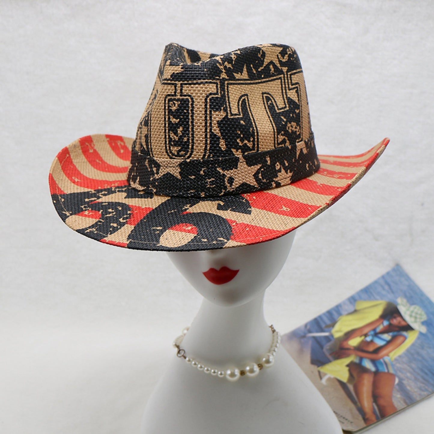 Printed Paper Cloth Wide Brim Hat - AllIn Computer