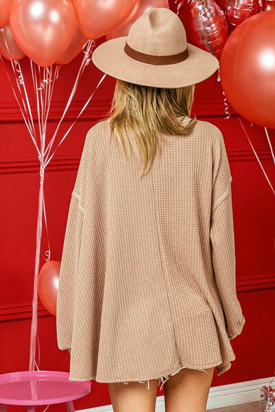 BiBi V-Neck Waffle Uneven Hem Top - AllIn Computer