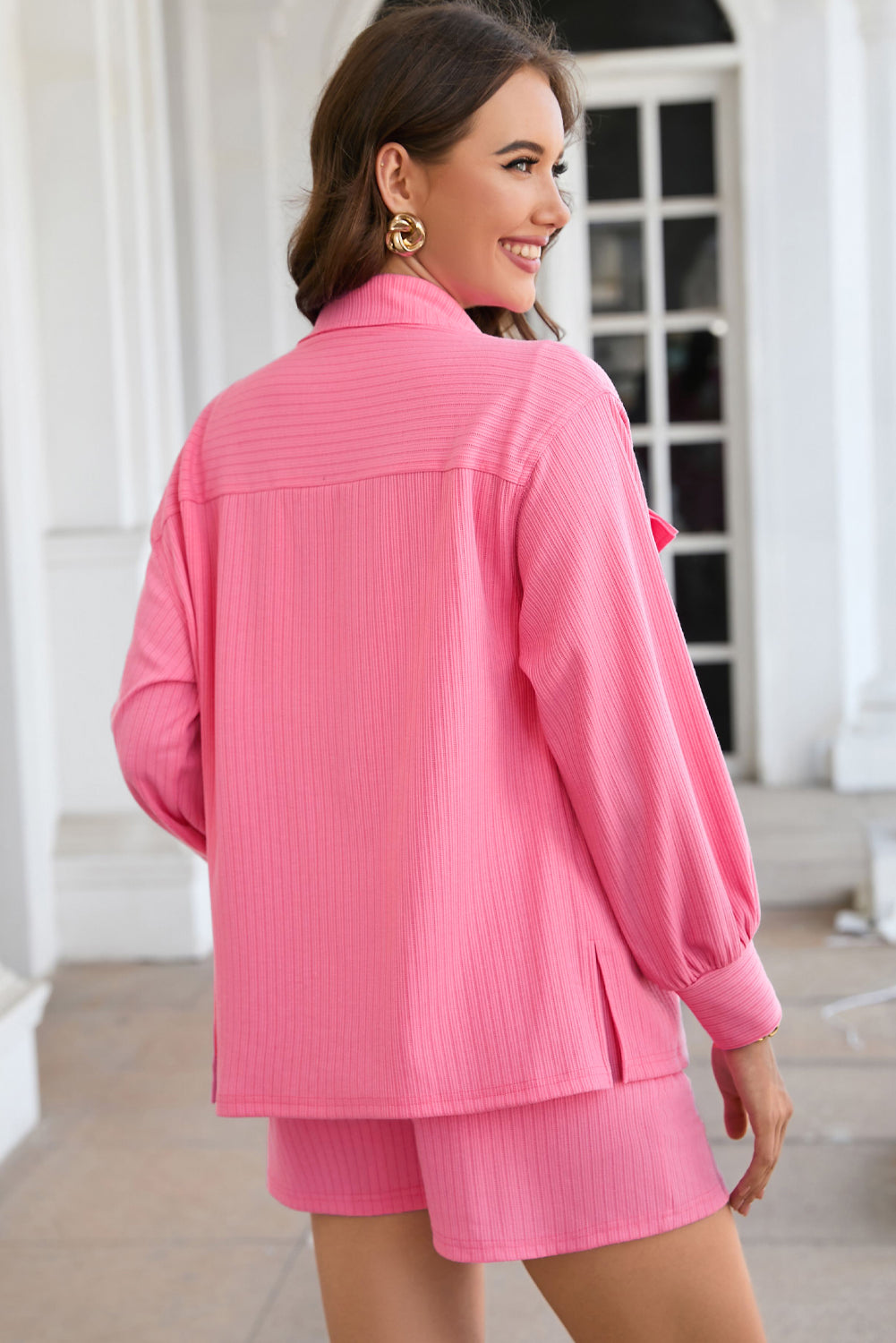 Button Down Collared Jacket and Shorts Set - AllIn Computer
