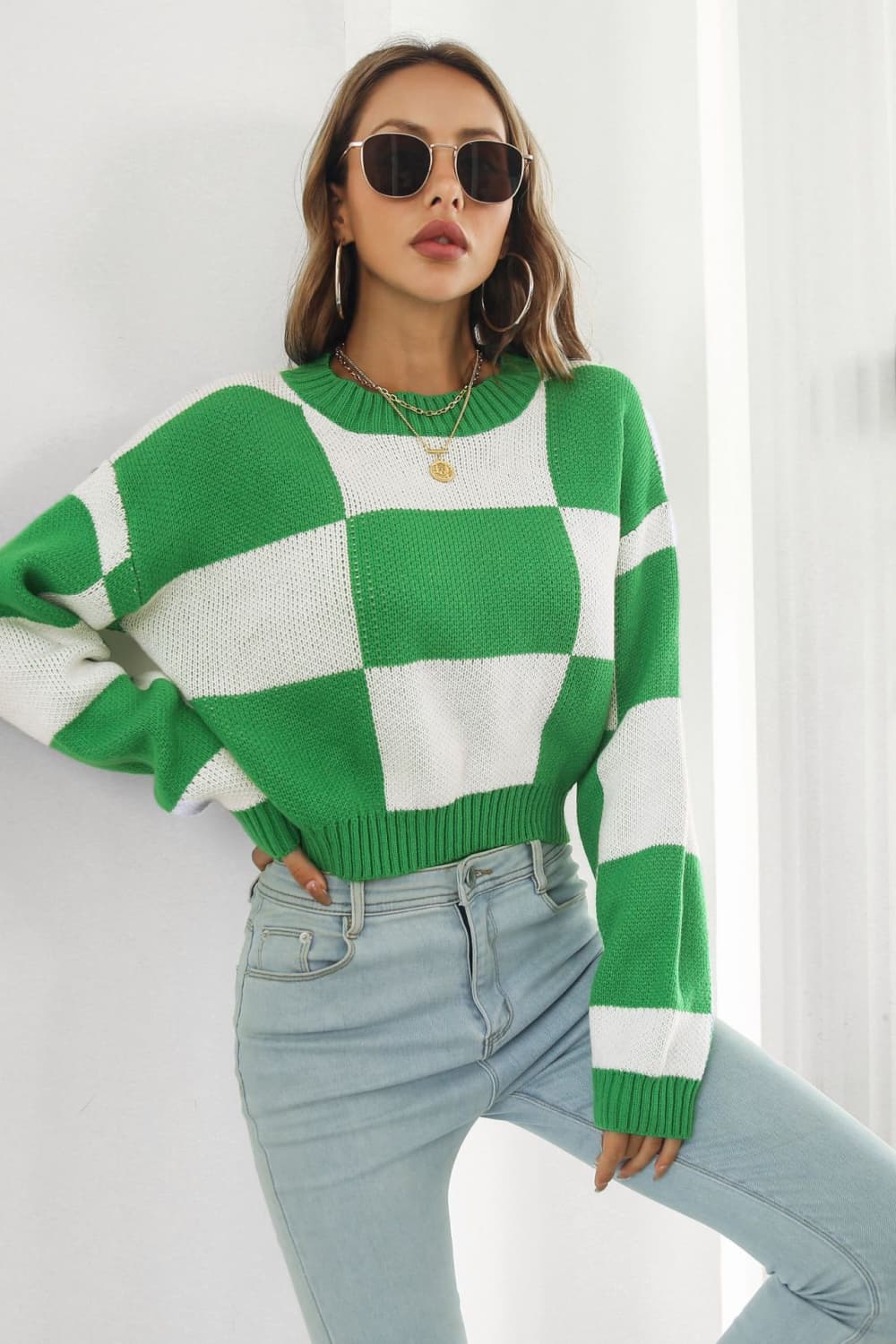 Color Block Round Neck Dropped Shoulder Sweater - AllIn Computer