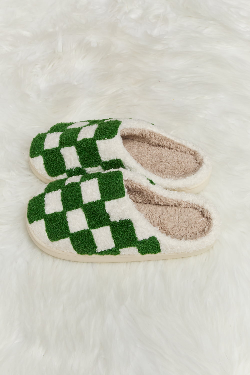 Melody Checkered Print Plush Slide Slippers - AllIn Computer