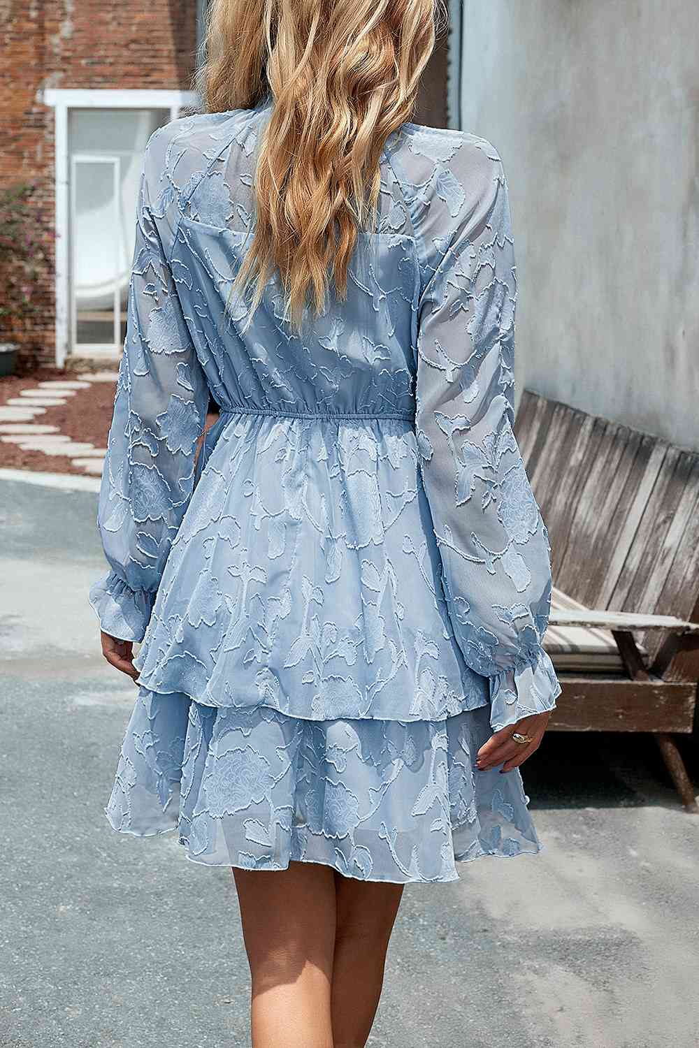 Mock Neck Flounce Sleeve Layered Dress - AllIn Computer