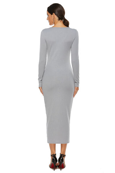 Ribbed Scoop Neck Sweater Dress - AllIn Computer