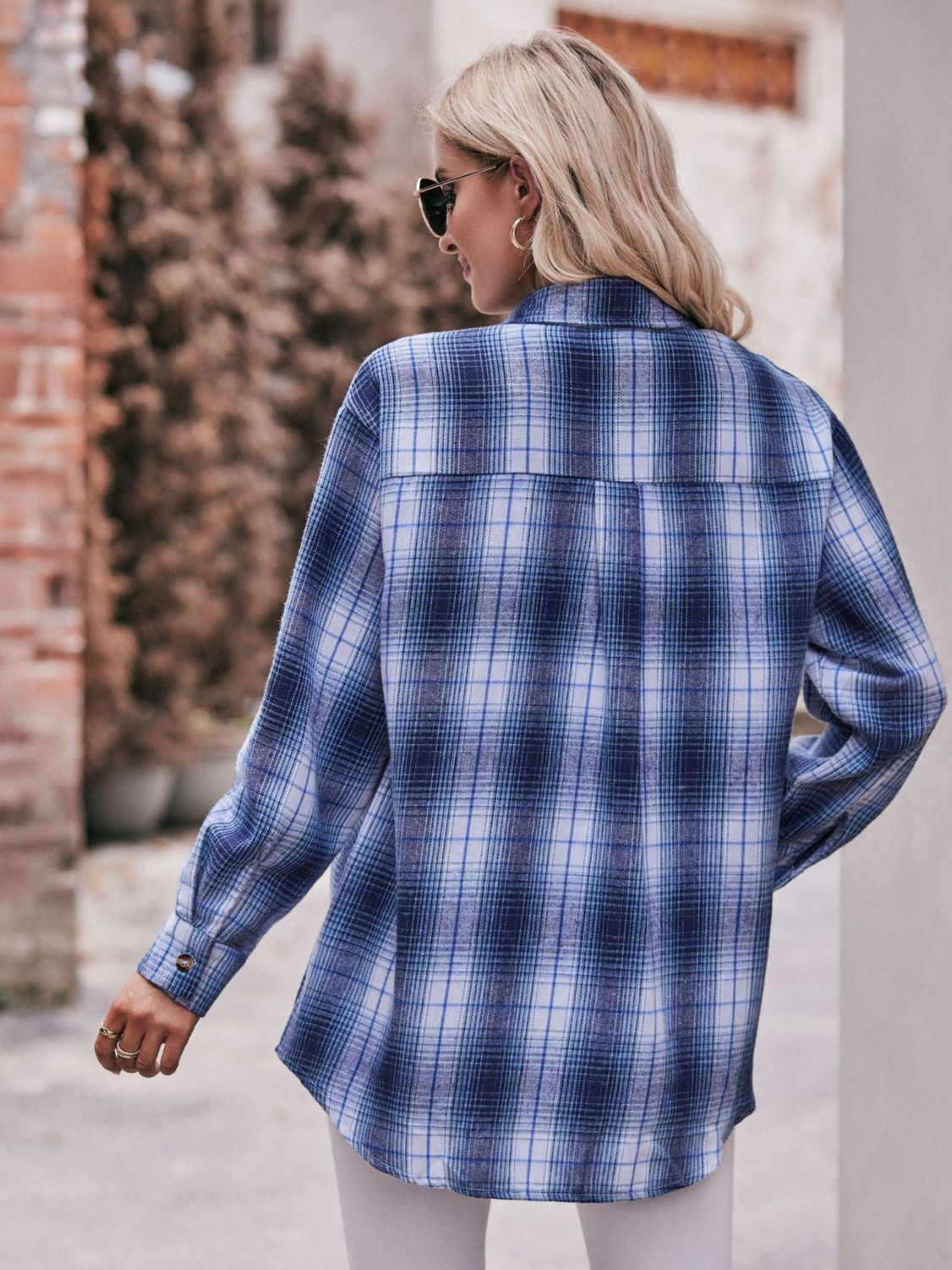 Plaid Dropped Shoulder Longline Shirt - AllIn Computer