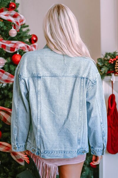 Star Sequin Button Up Denim Jacket - AllIn Computer