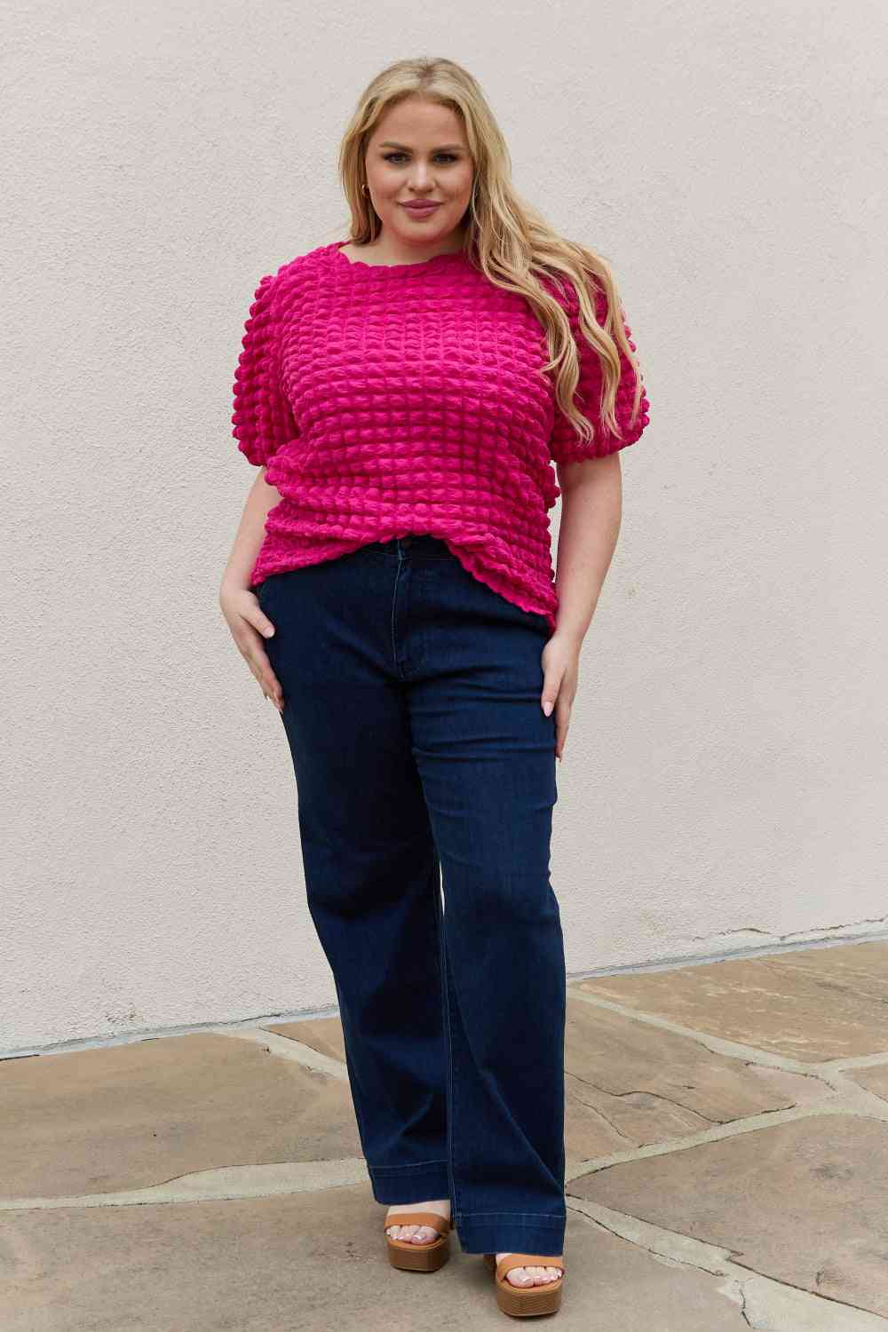And The Why Full Size Bubble Textured Puff Sleeve Top - AllIn Computer