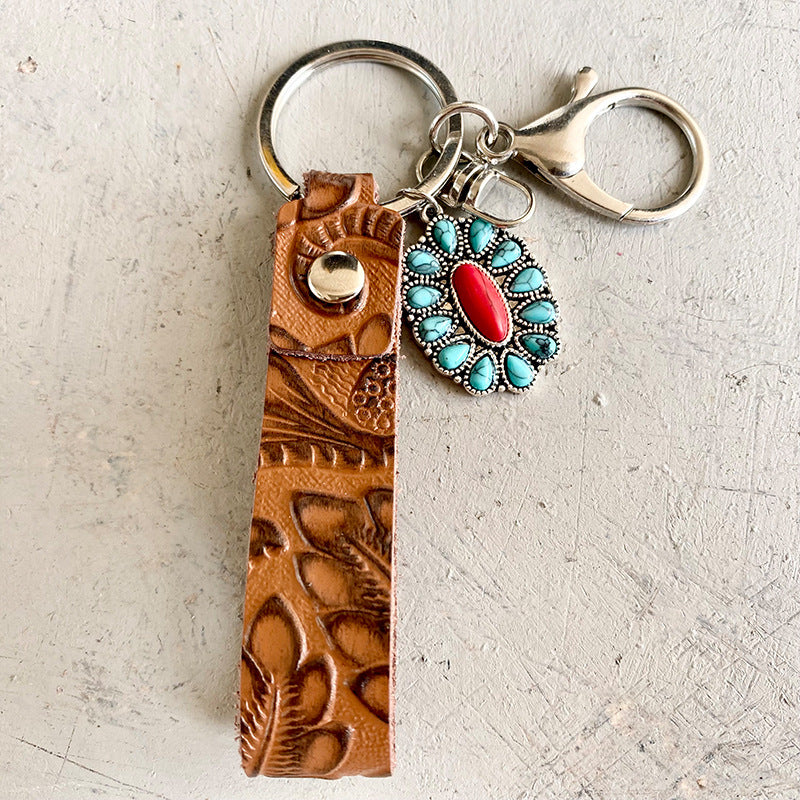Turquoise Genuine Leather Key Chain - AllIn Computer