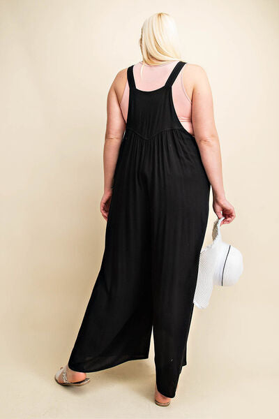 Kori America Full Size Sleeveless Ruched Wide Leg Overalls - AllIn Computer