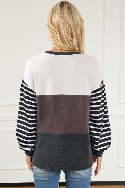 Striped Color Block Dropped Shoulder T-Shirt - AllIn Computer