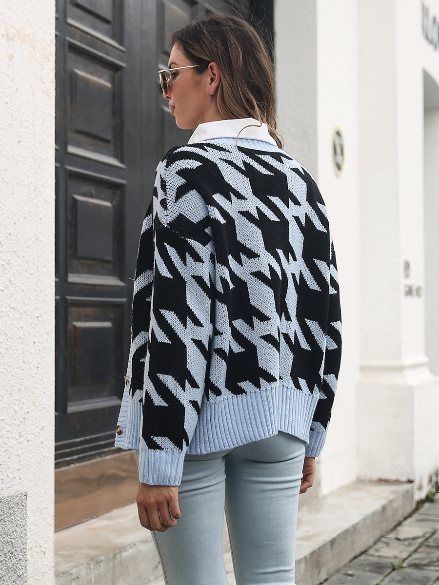 Houndstooth Button Down Cardigan - AllIn Computer