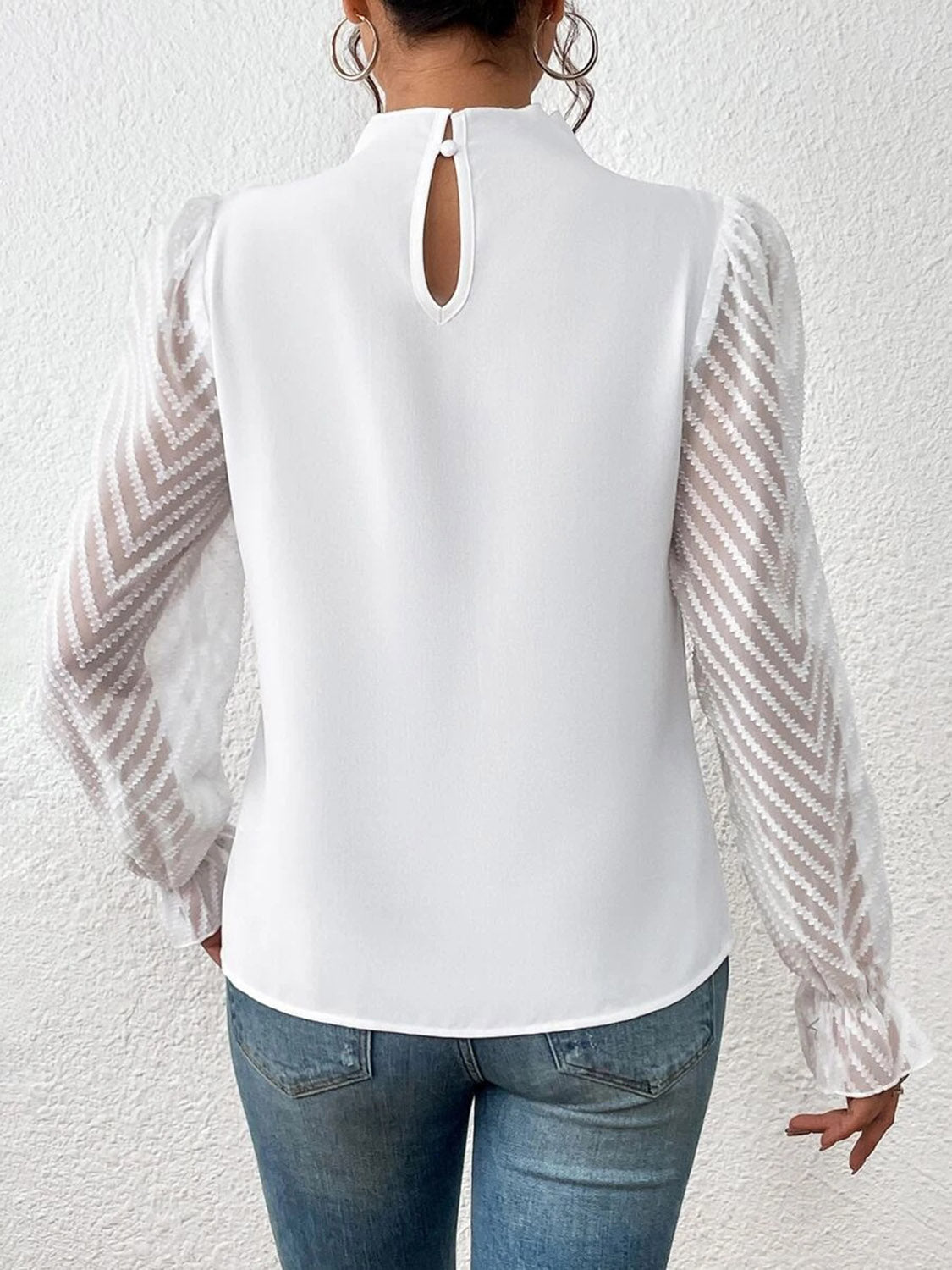 Mock Neck Flounce Sleeve Blouse - AllIn Computer