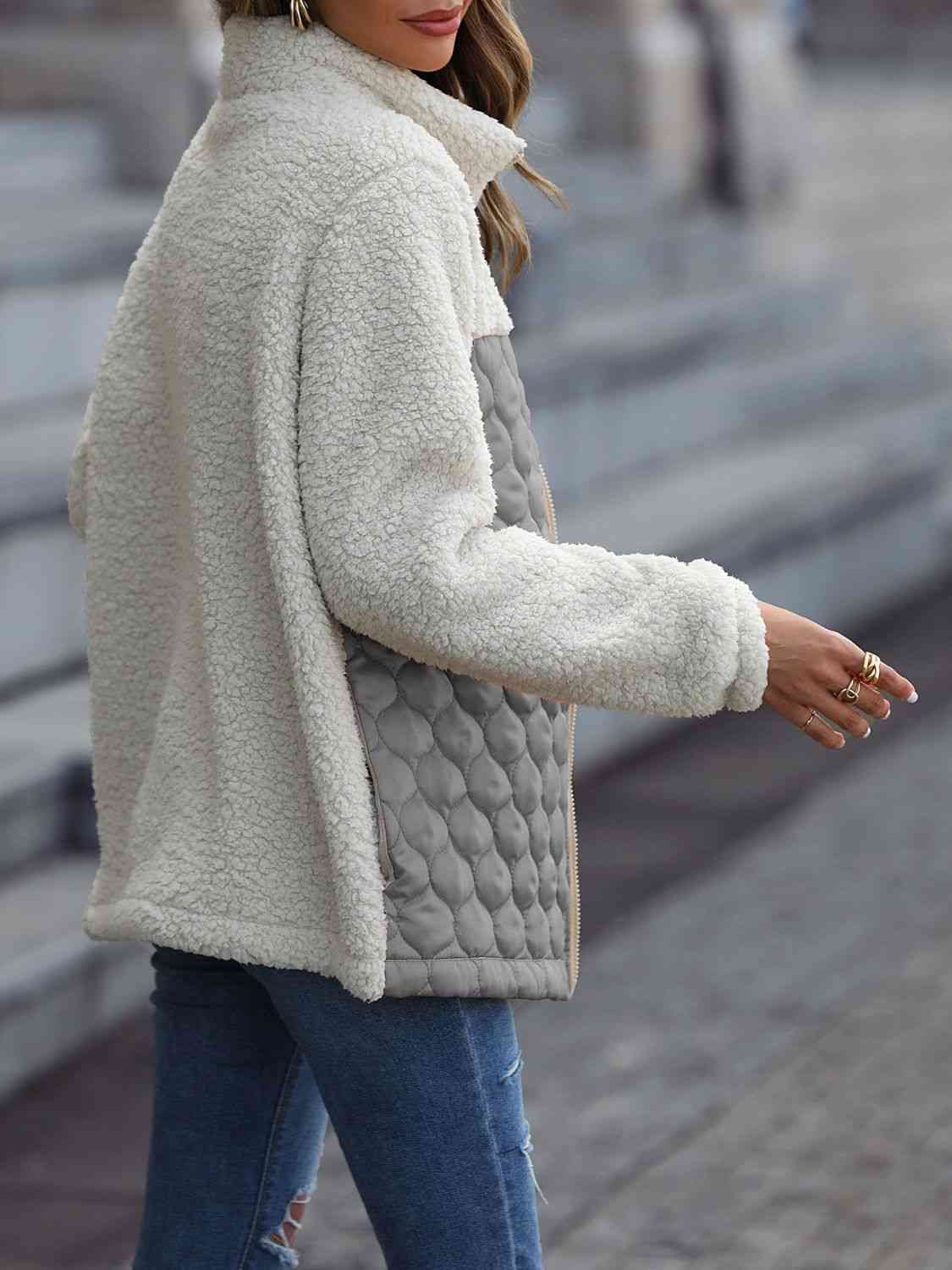 Leopard Color Block Zip-Up Jacket - AllIn Computer