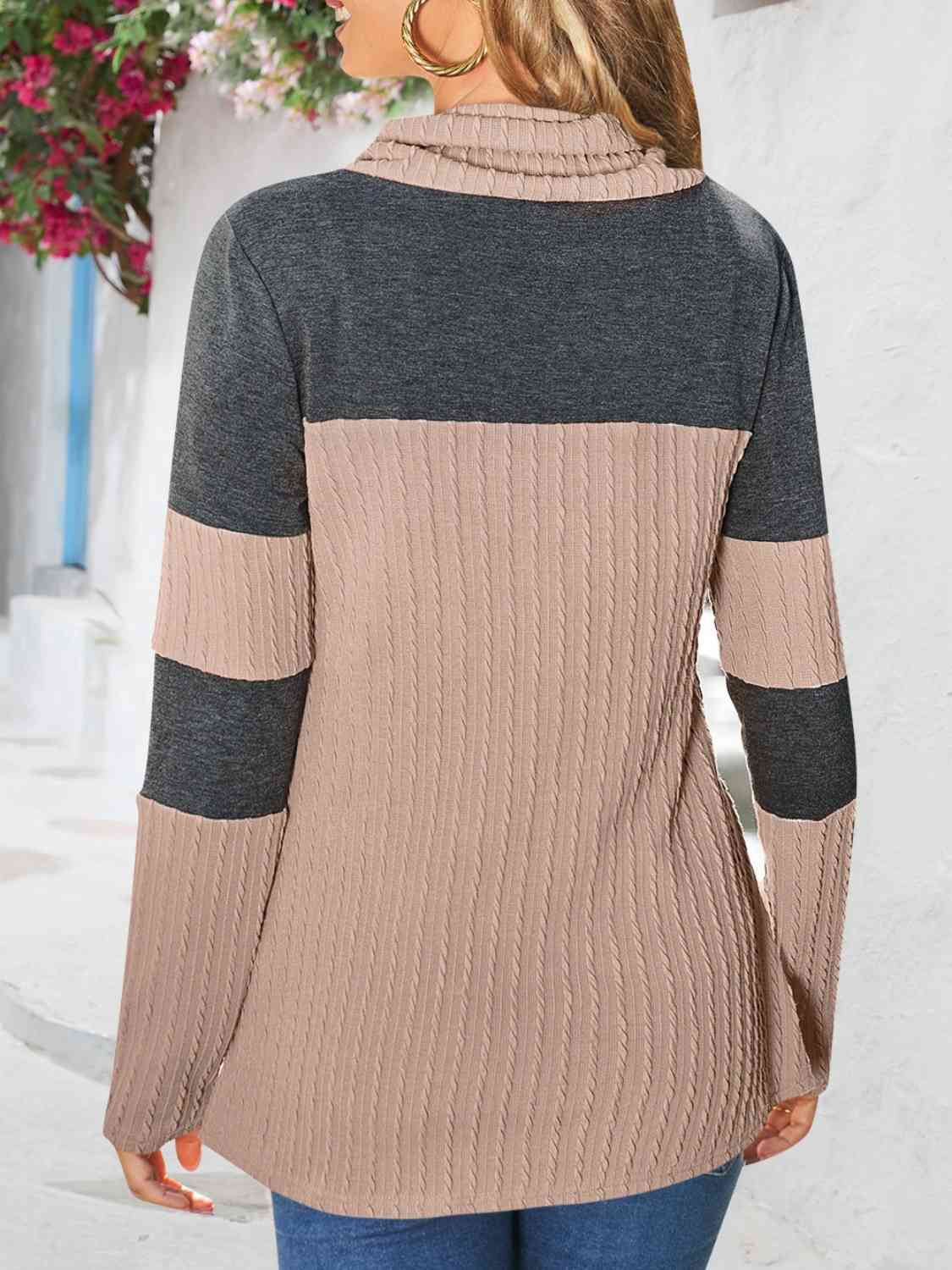 Contrast Drawstring Long Sleeve Top - AllIn Computer