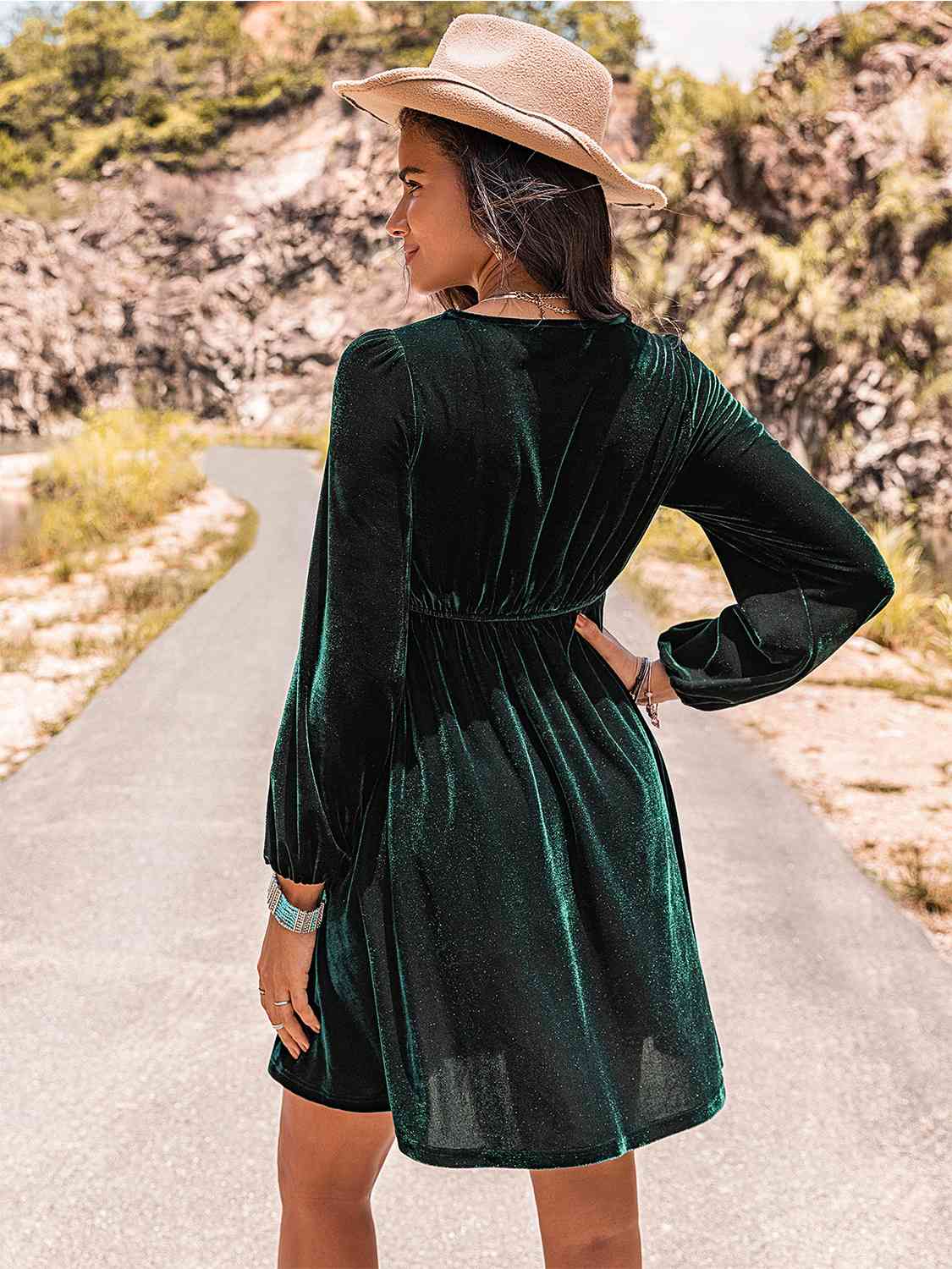 Embroidered Square Neck Long Sleeve Dress - AllIn Computer