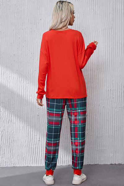 ALL IS BRIGHT Round Neck Top and Plaid Pants Lounge Set - AllIn Computer