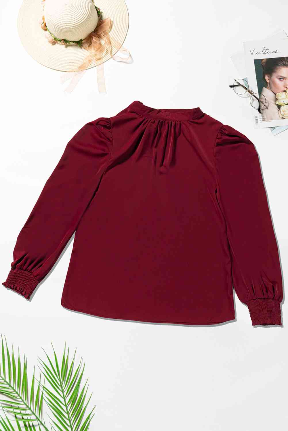Mock Neck Puff Sleeve Blouse - AllIn Computer