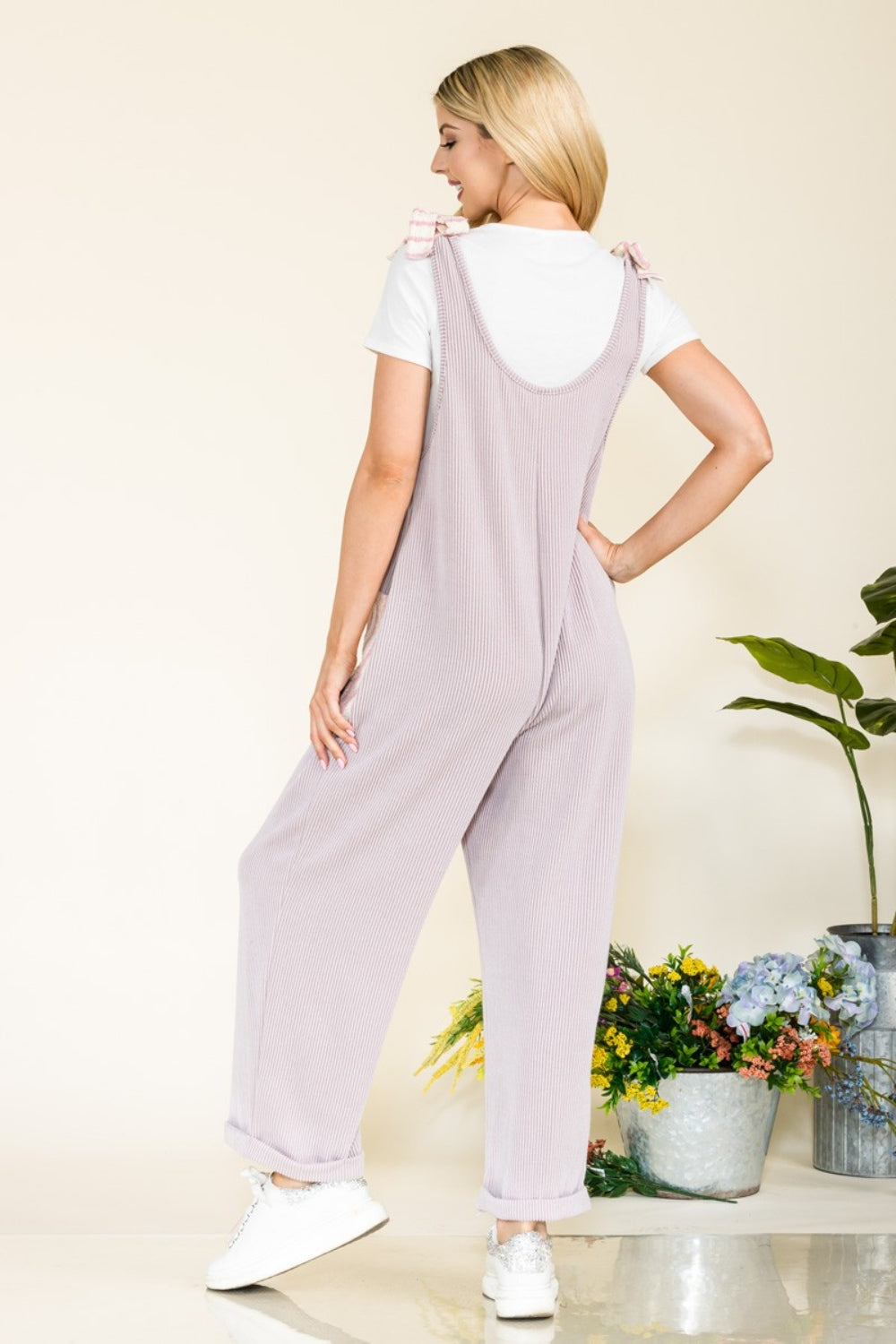 Celeste Full Size Stripe Contrast Pocket Rib Jumpsuit - AllIn Computer