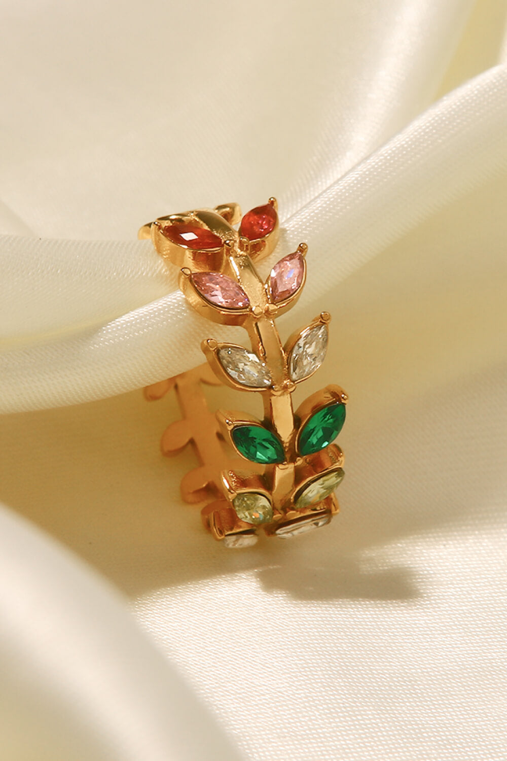 Zircon 18K Gold-Plated Leaf Open Ring - AllIn Computer