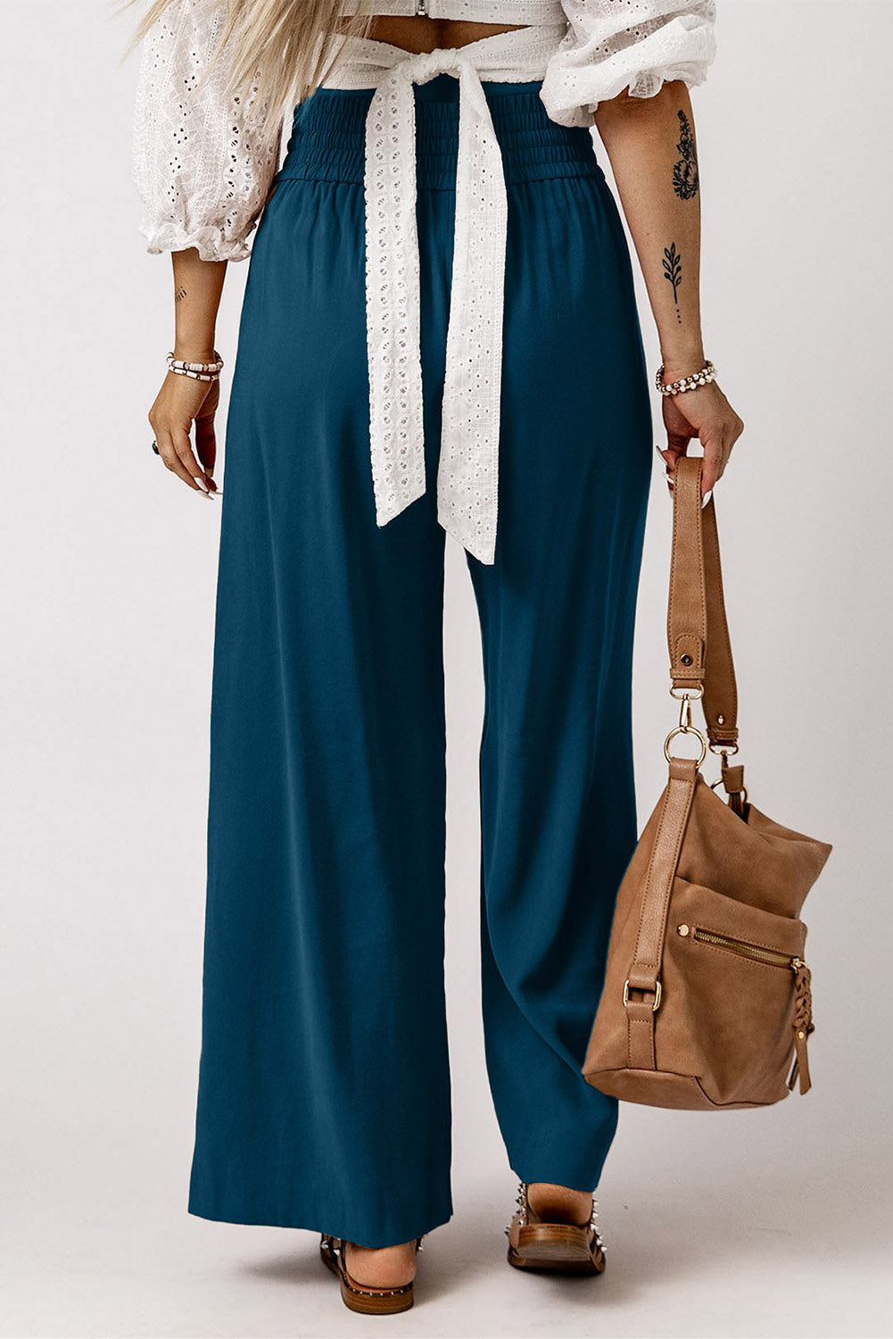 Drawstring Smocked Waist Wide Leg Pants - AllIn Computer