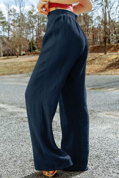 Texture Tied Wide Leg Pants - AllIn Computer