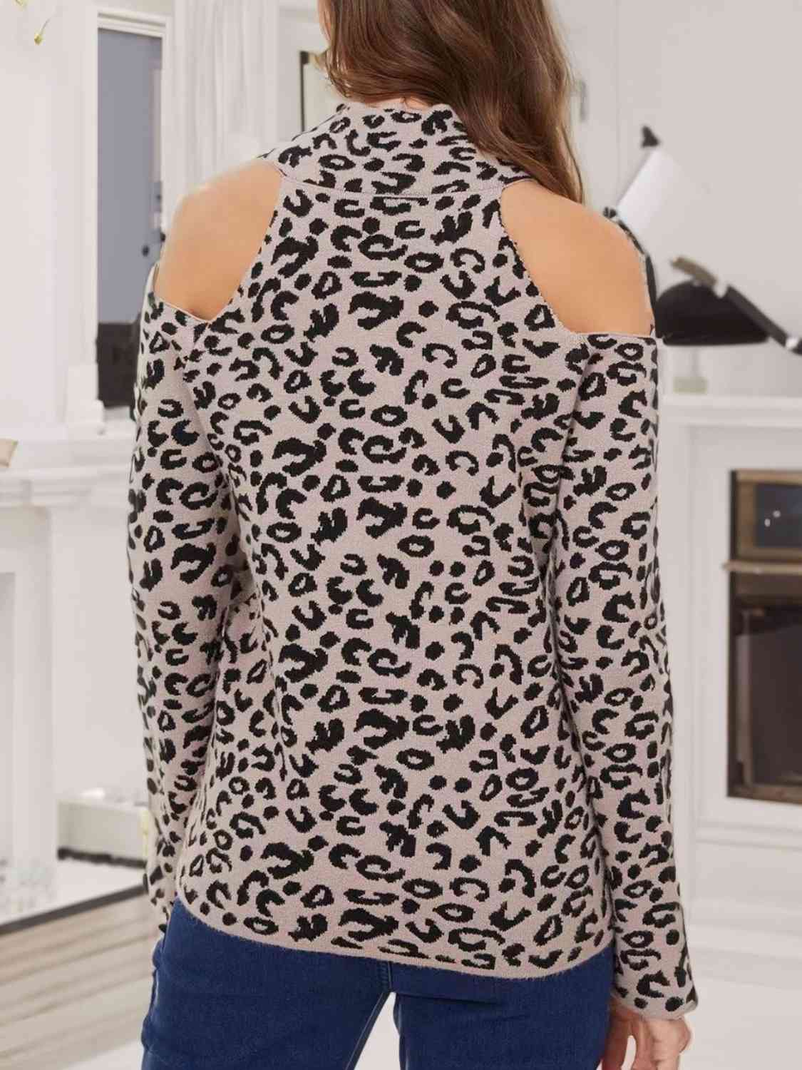 Leopard Cold-Shoulder Sweater - AllIn Computer