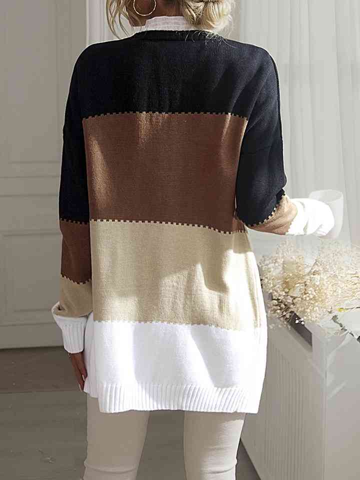 Color Block Long Sleeve Cardigan - AllIn Computer