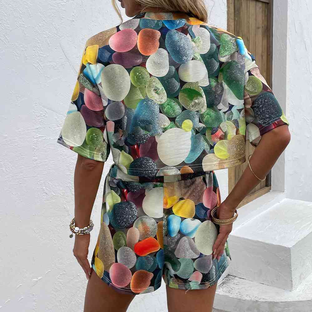 Printed Round Neck Dropped Shoulder Half Sleeve Top and Shorts Set - AllIn Computer