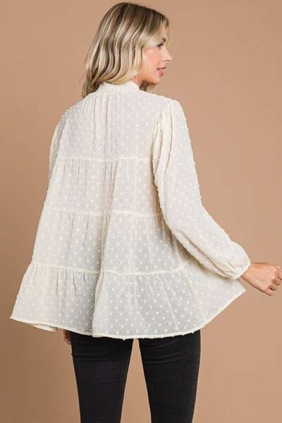 Culture Code Full Size Swiss Dot Smocked Mock Neck Blouse - AllIn Computer