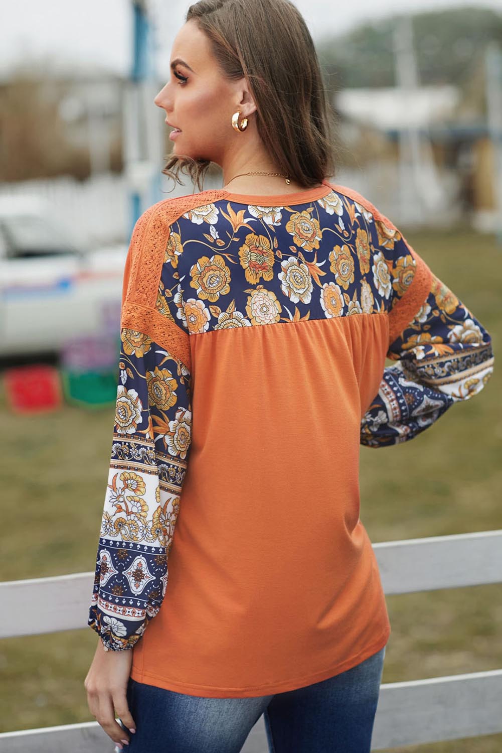 Slogan Graphic Floral Long Sleeve Top - AllIn Computer