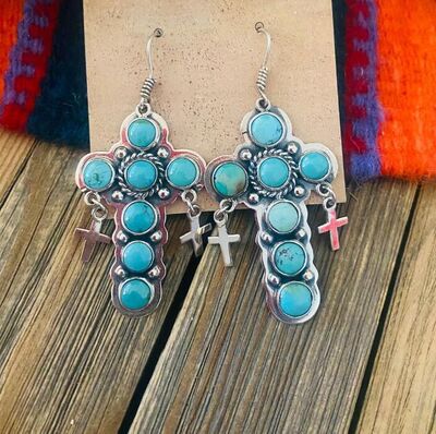Artificial Turquoise Cross Shape Earrings - AllIn Computer