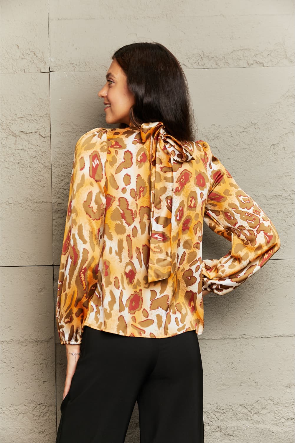 Printed Mock Neck Long Sleeve Blouse - AllIn Computer
