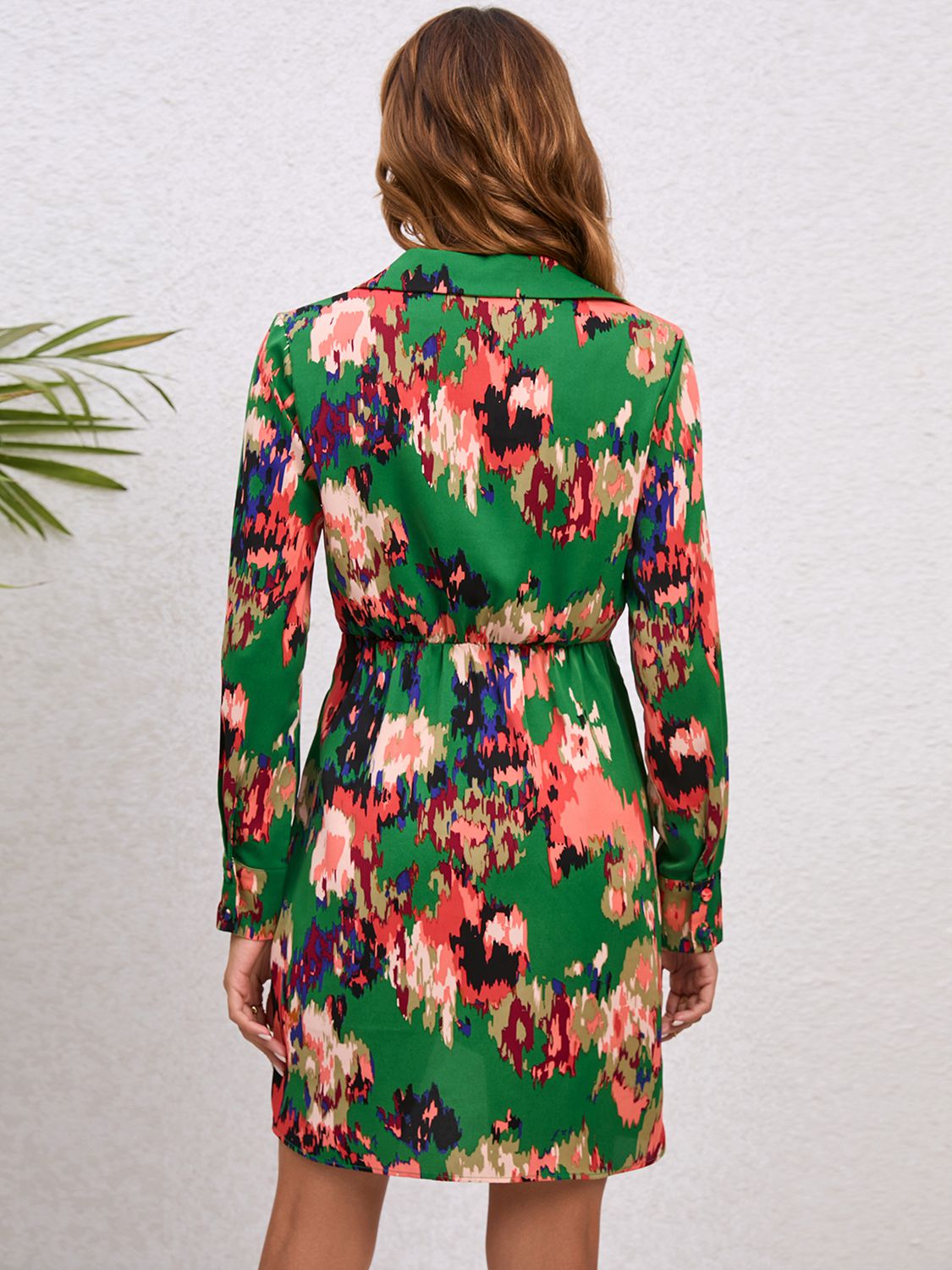 Printed Long Sleeve Tulip Hem Dress - AllIn Computer