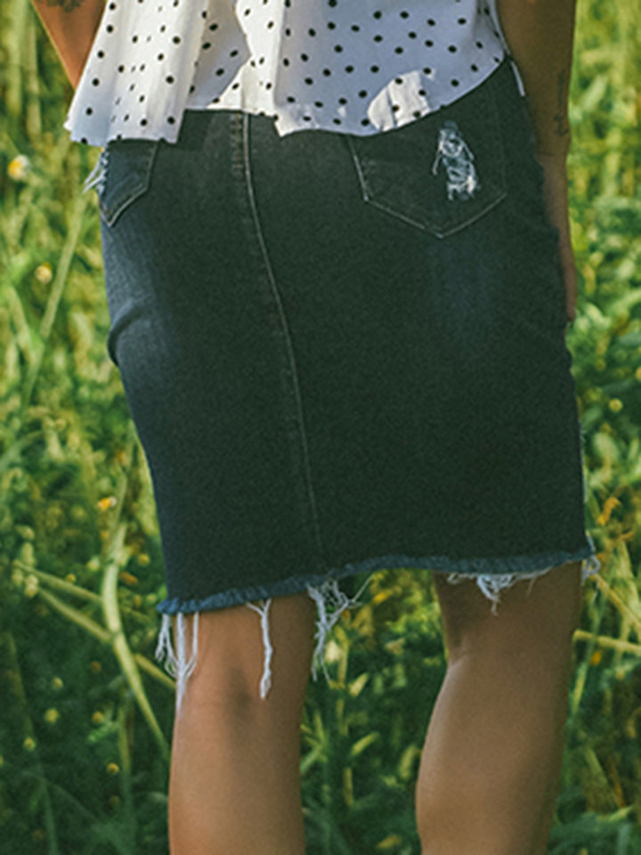 Full Size Distressed Slit Denim Skirt - AllIn Computer