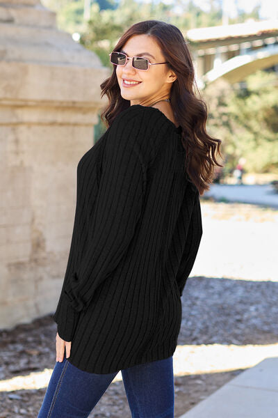 Basic Bae Full Size Ribbed Round Neck Long Sleeve Knit Top - AllIn Computer