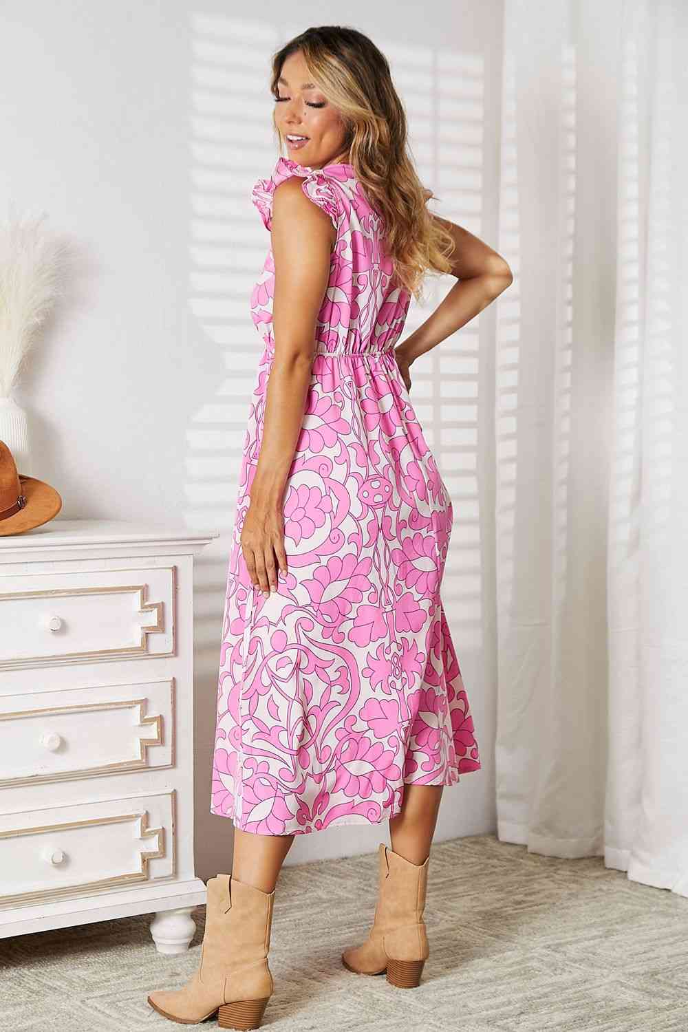 Double Take Floral V-Neck Cap Sleeve Dress - AllIn Computer