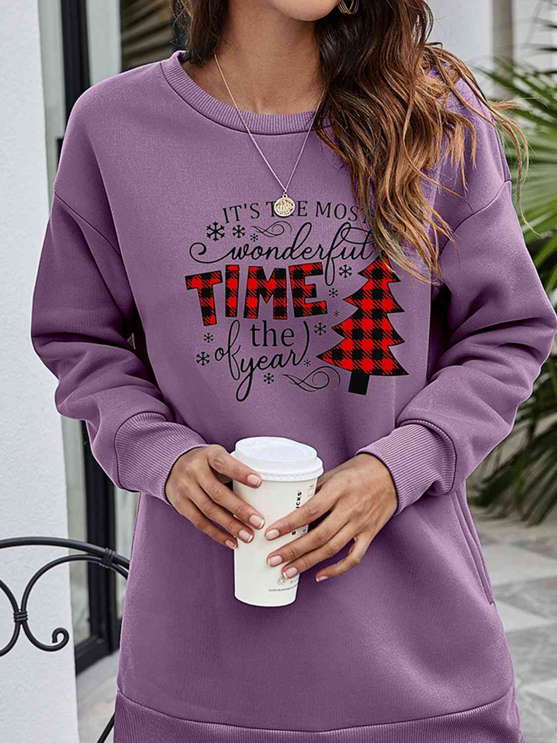 Christmas Tree Graphic Drop Shoulder Sweatshirt - AllIn Computer