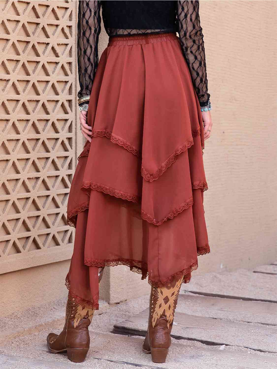 Tiered Lace Detail Midi Skirt - AllIn Computer