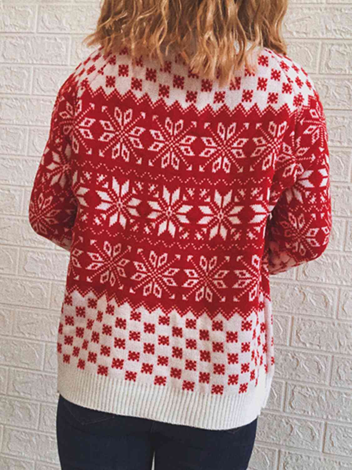 Snowflake Pattern Long Sleeve Sweater - AllIn Computer