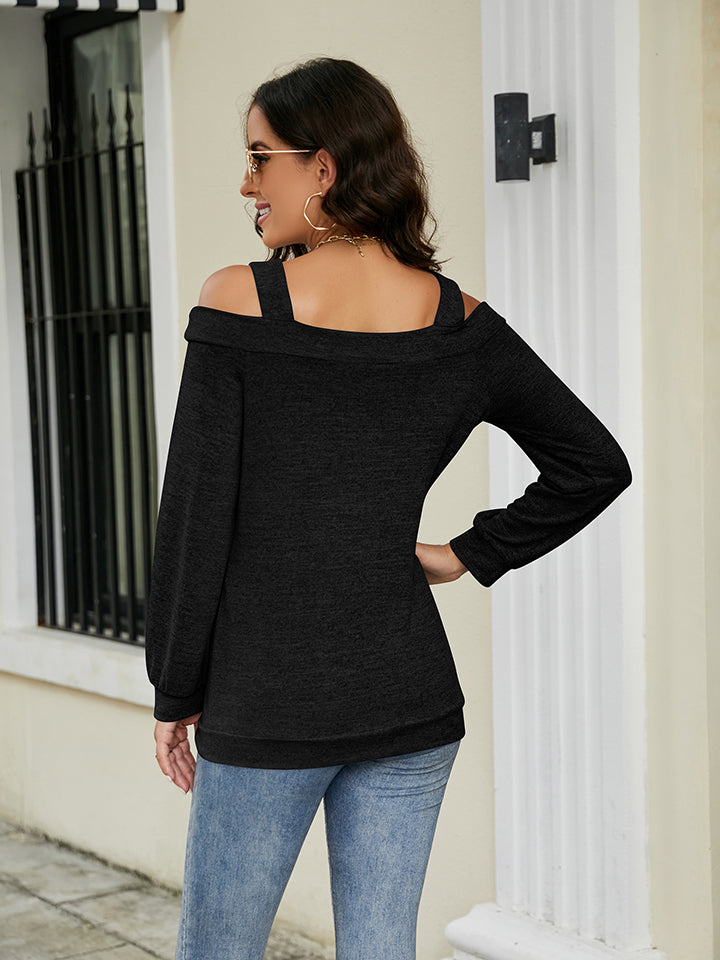 Cold Shoulder Cutout Square Neck Blouse - AllIn Computer